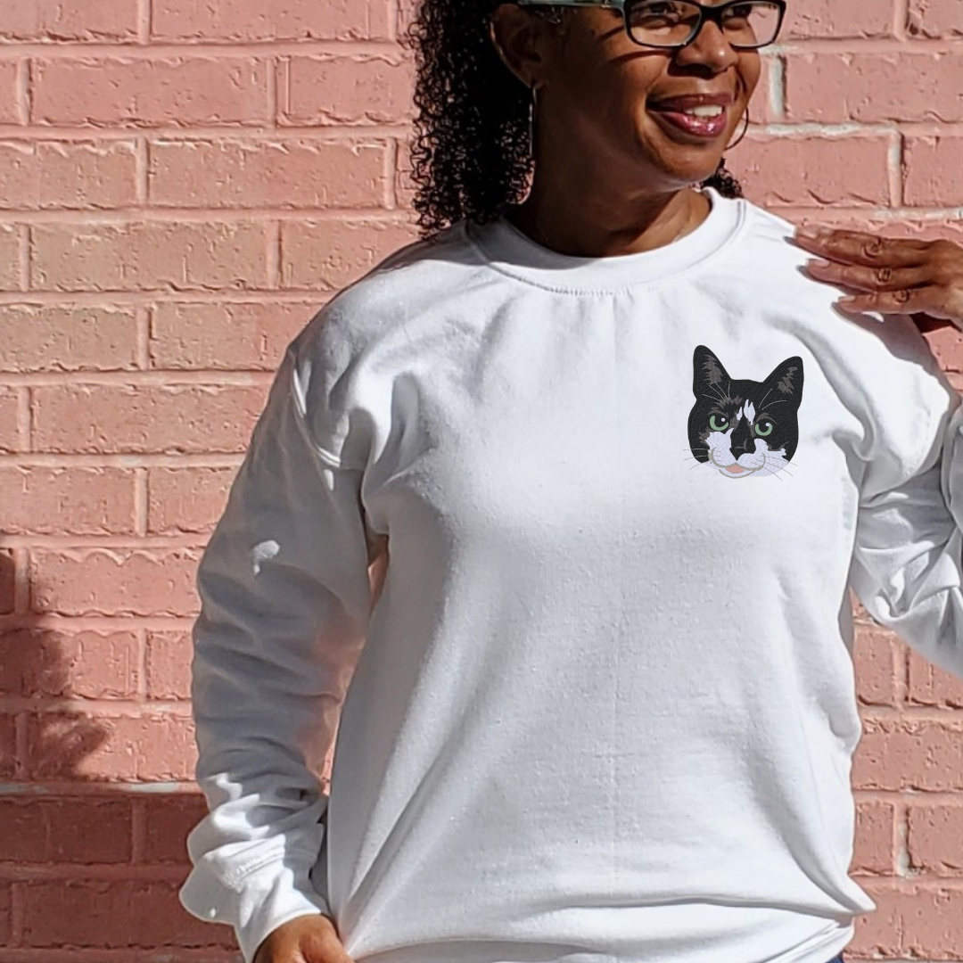 Black and White Cat Embroidered Sweatshirt
